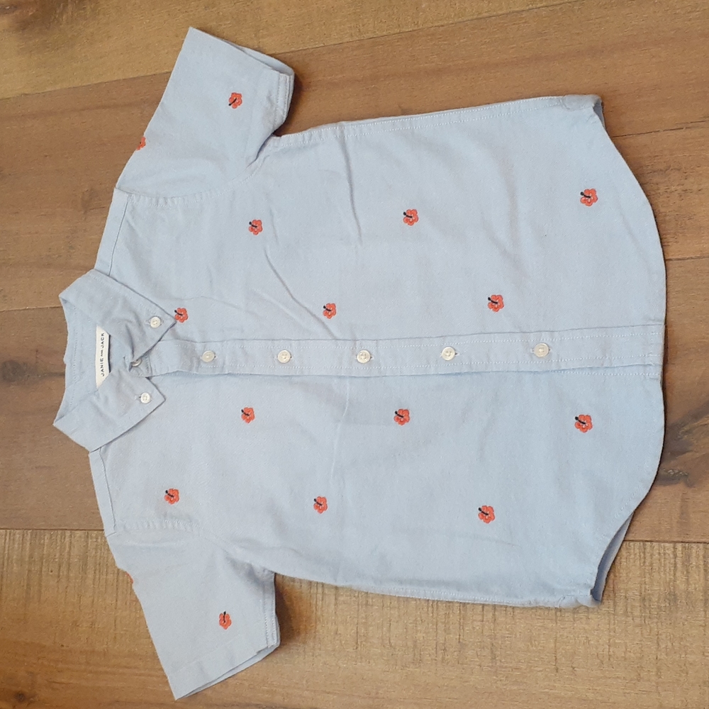 Jane and Jack Boys S5 Blue Button Down w/Hibiscus